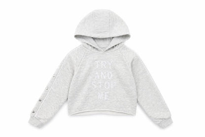 Front view of Active girls’ grey pullover hoodie, size 10-11, years