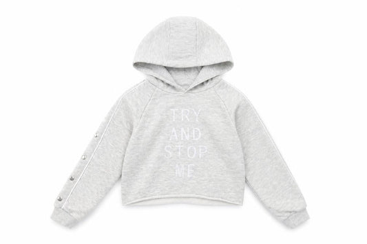 Front view of Active girls’ grey pullover hoodie, size 10-11, years