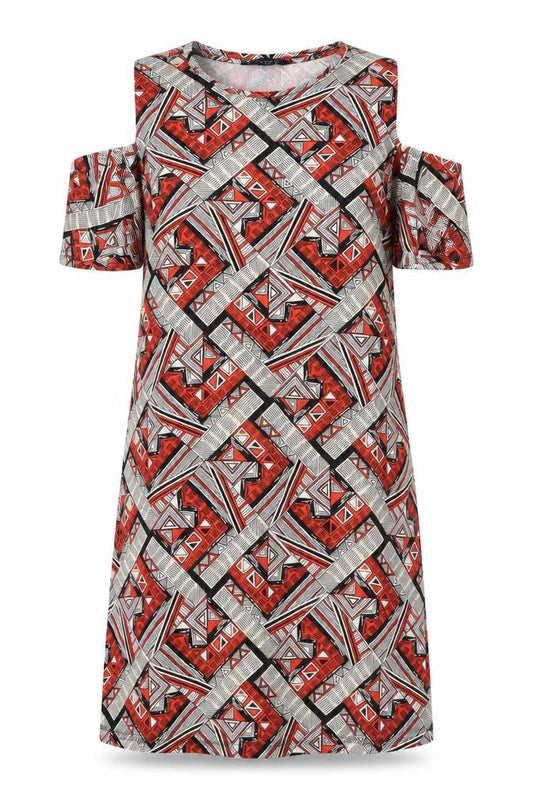 Front view of Atmosphere women’s red geometric a-line, size UK 6