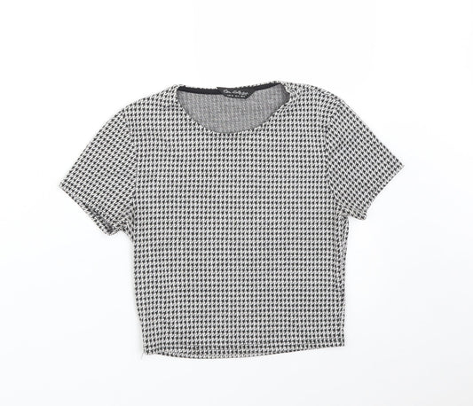 Miss Selfridge Womens Multicoloured Houndstooth  Cropped T-Shirt Size 8