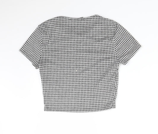 Miss Selfridge Womens Multicoloured Houndstooth  Cropped T-Shirt Size 8