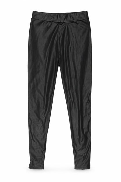 Front view of Preworn women’s black leggings, size L, 26-inch leg