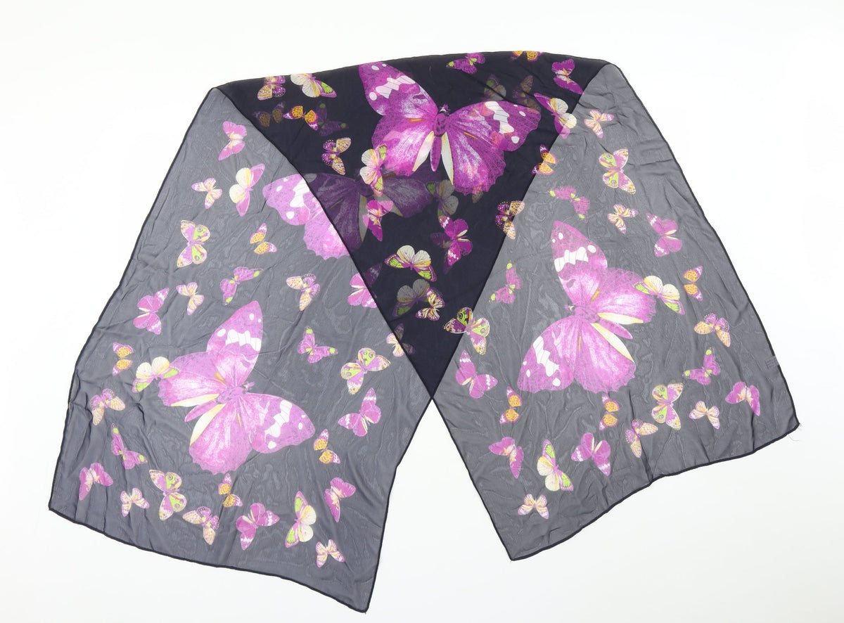 Front view of Preworn women’s blue scarf - butterfly