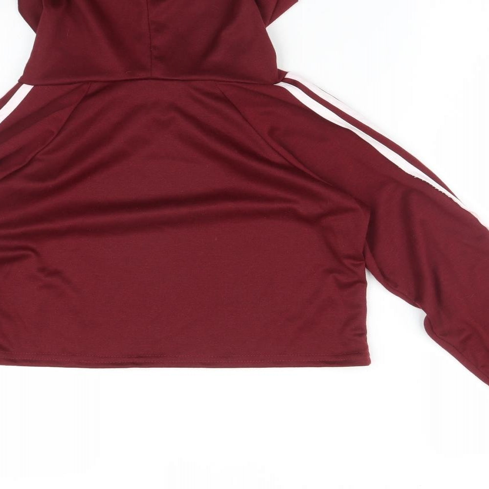 Brand and care label for Missguided women’s red pullover hoodie, size S