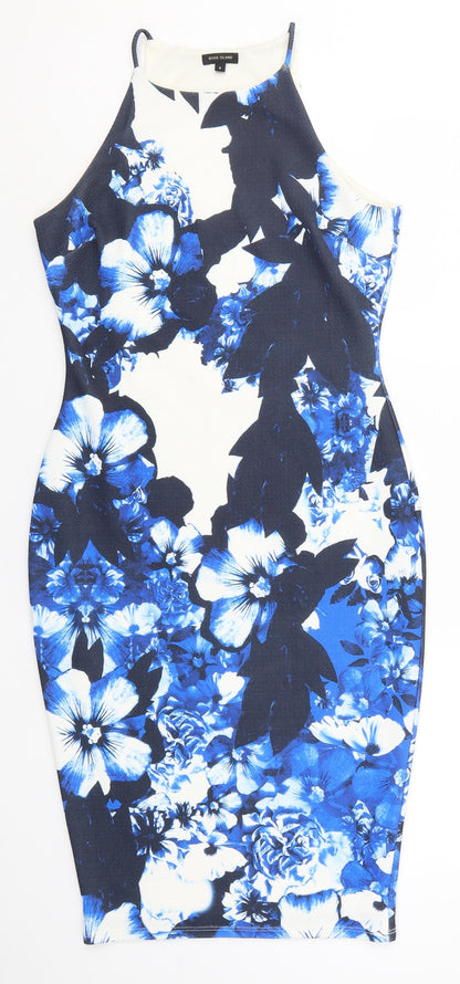 River Island Womens Blue Floral  Bodycon  Size 8