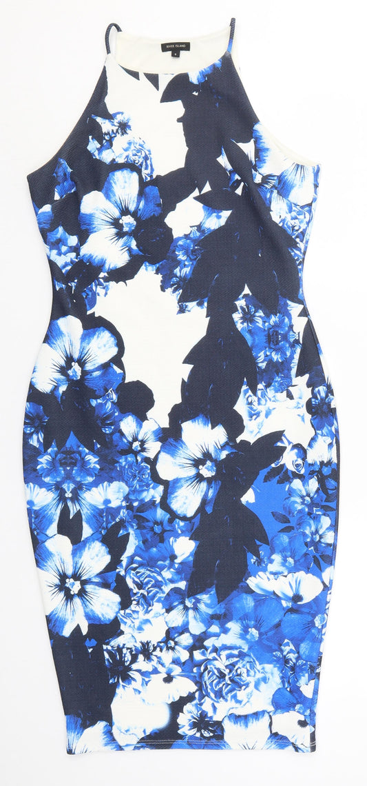 River Island Womens Blue Floral  Bodycon  Size 8