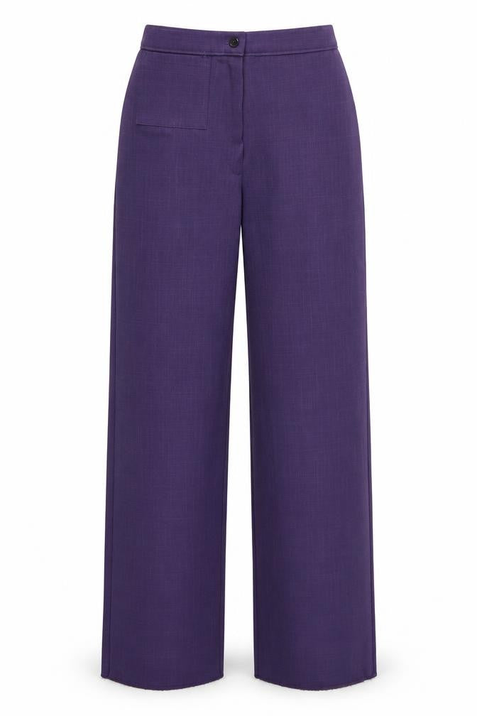 Front view of Tempus women’s purple trousers, size UK 10, 32-inch leg