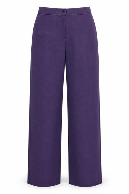 Front view of Tempus women’s purple trousers, size UK 10, 32-inch leg