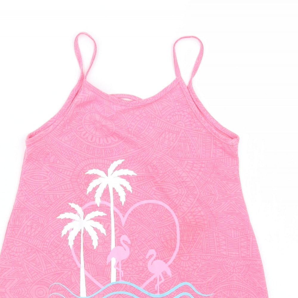Close-up detail of Matalan girls’ pink basic tank, size 4, years