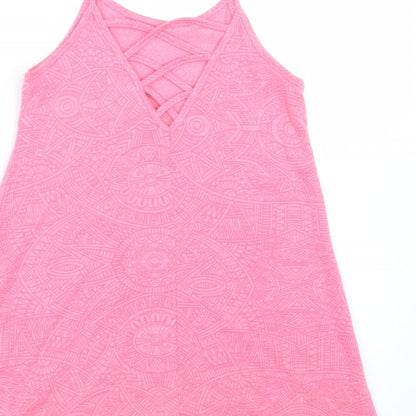 Brand and care label for Matalan girls’ pink basic tank, size 4, years