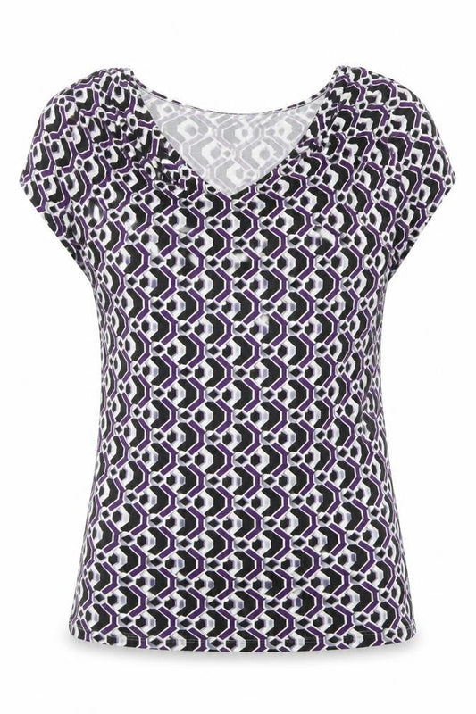 Front view of South women’s purple geometric basic t-shirt, size UK 8