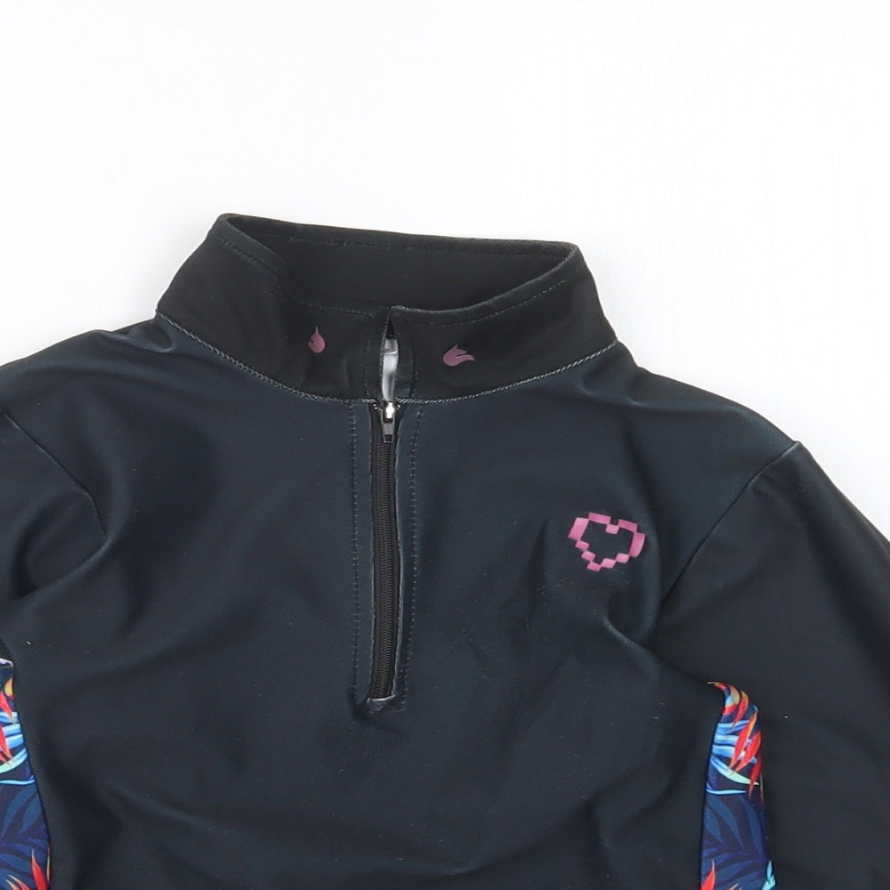 Close-up detail of Preworn girls’ black jacket, size 7, years