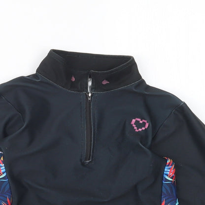 Close-up detail of Preworn girls’ black jacket, size 7, years