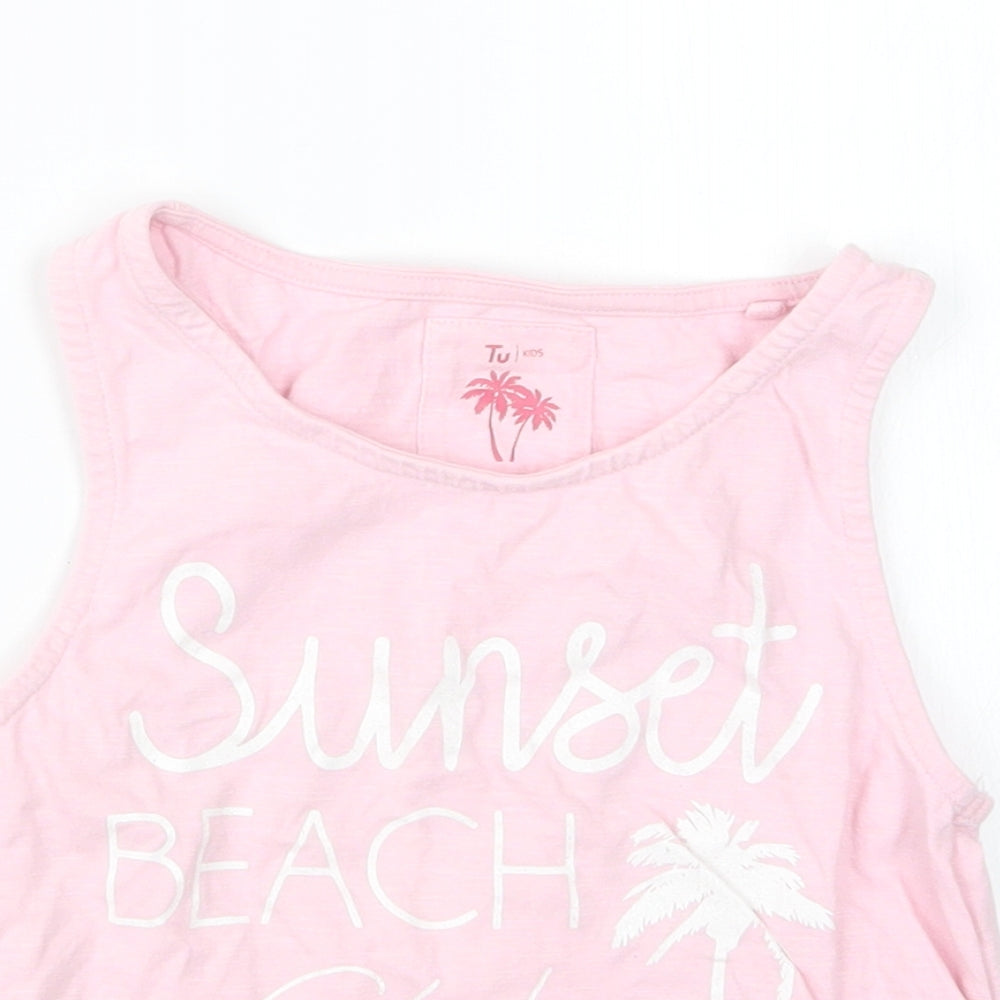 Close-up detail of Tu girls’ pink basic tank, size 7, years
