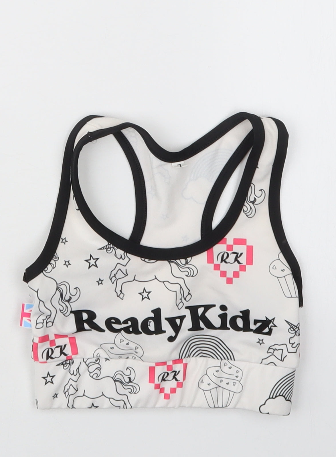 Preworn Girls White Geometric  Cropped T-Shirt Size 7 Years
