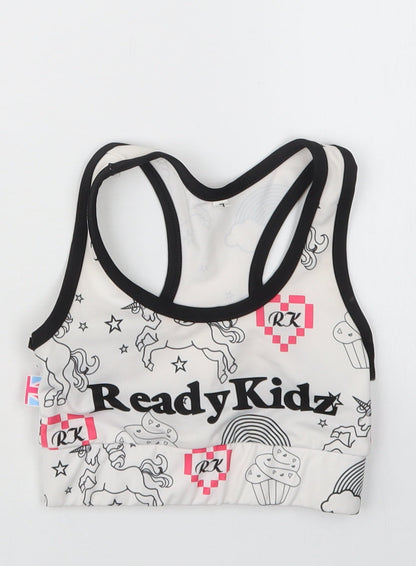 Preworn Girls White Geometric  Cropped T-Shirt Size 7 Years