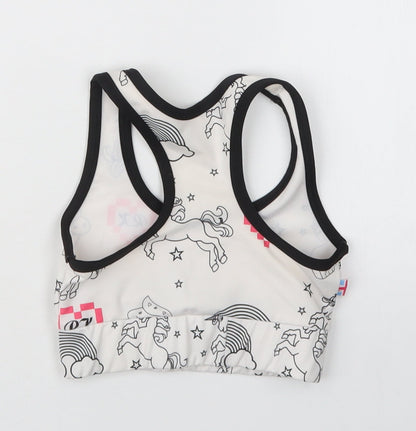 Preworn Girls White Geometric  Cropped T-Shirt Size 7 Years
