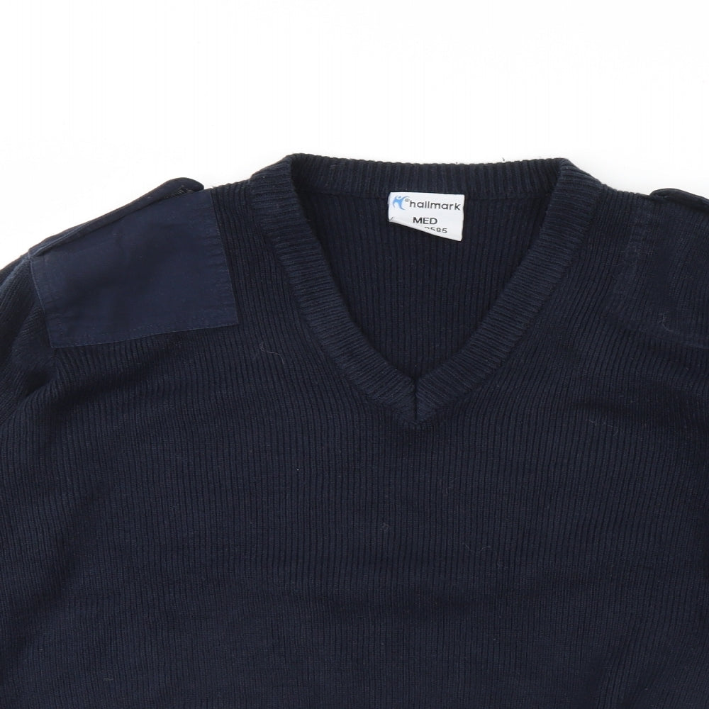 Close-up detail of Hall mark men’s blue jumper, size M