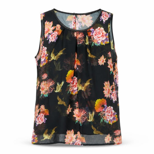 Front view of Atmosphere women’s black floral basic tank, size UK 10