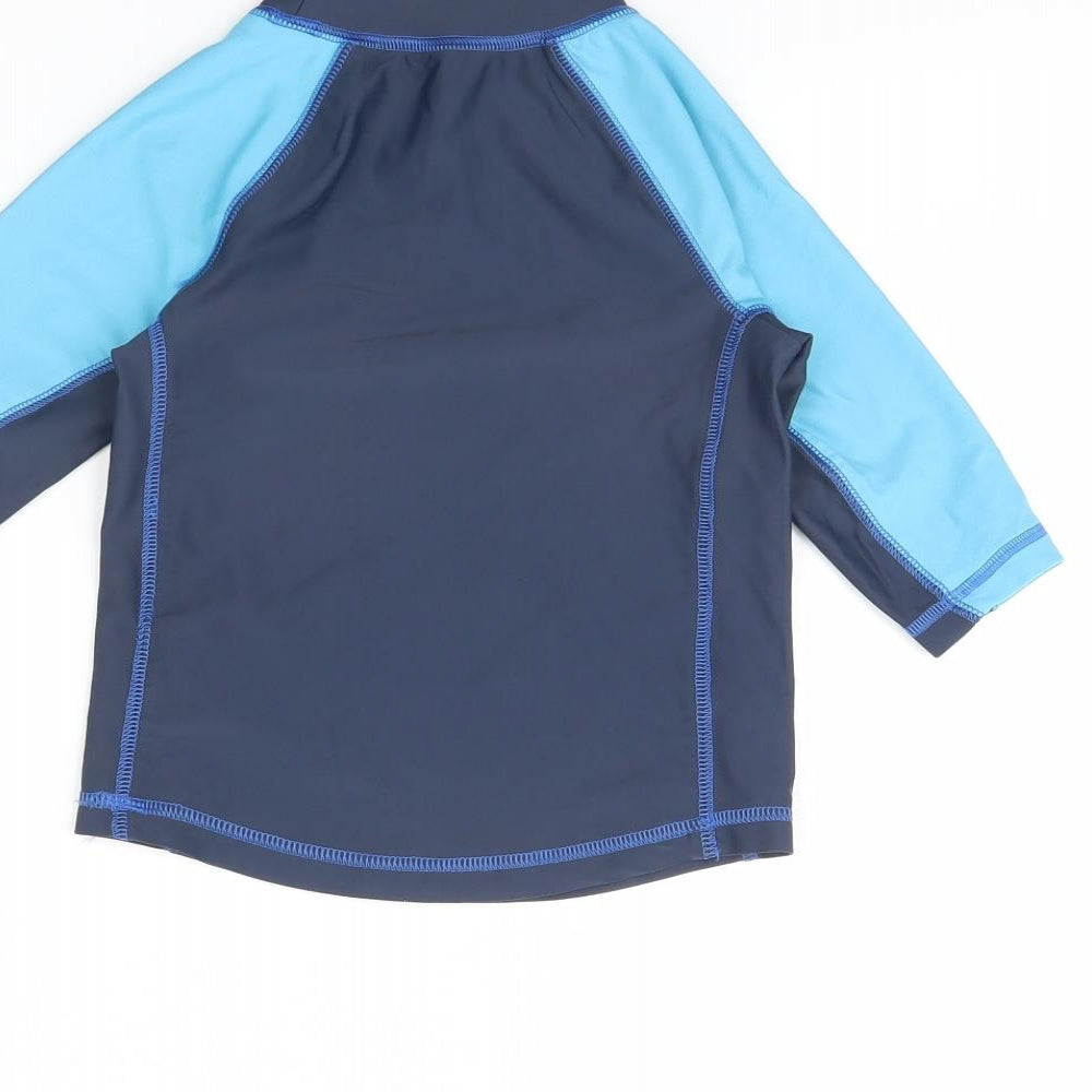 Brand and care label for George boys’ blue basic t-shirt, size 4, years