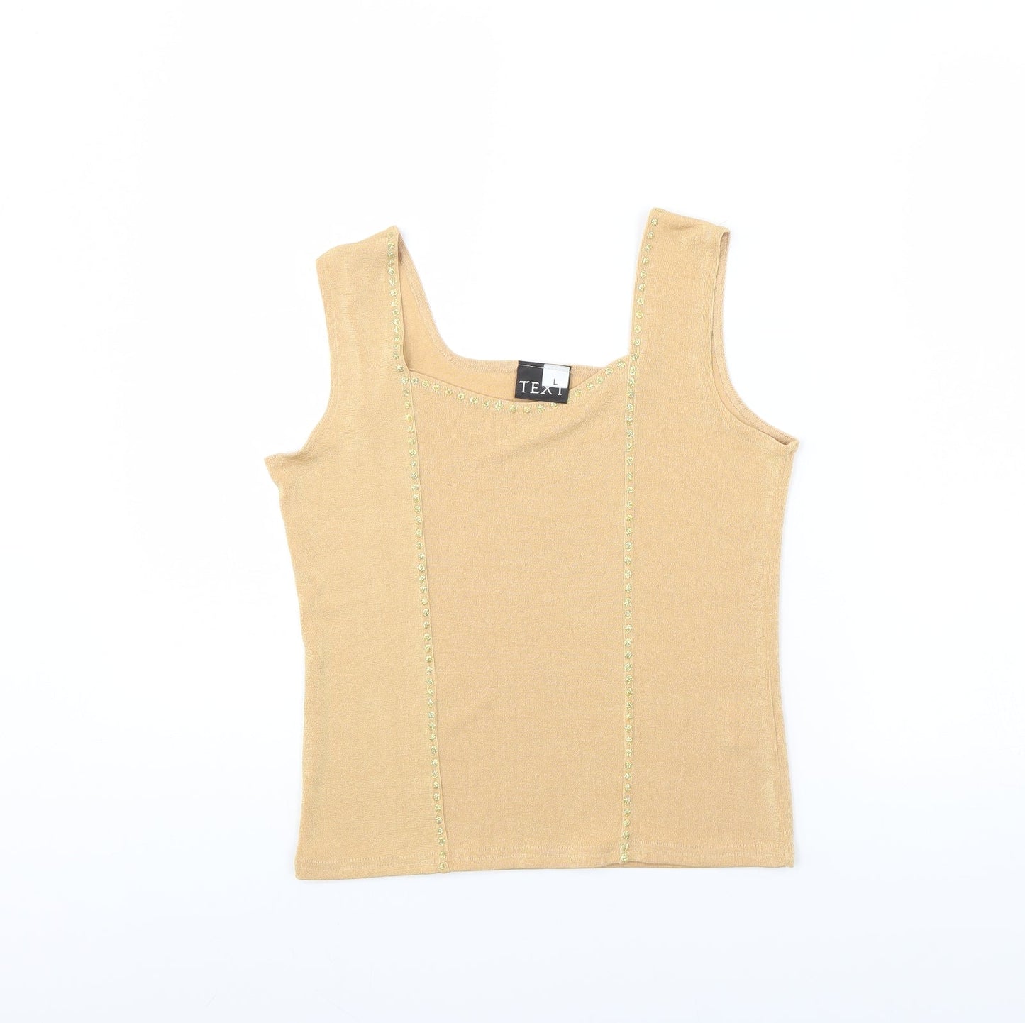 Womens UK Size L text Beige Basic Tank