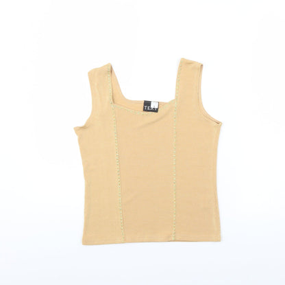 Womens UK Size L text Beige Basic Tank