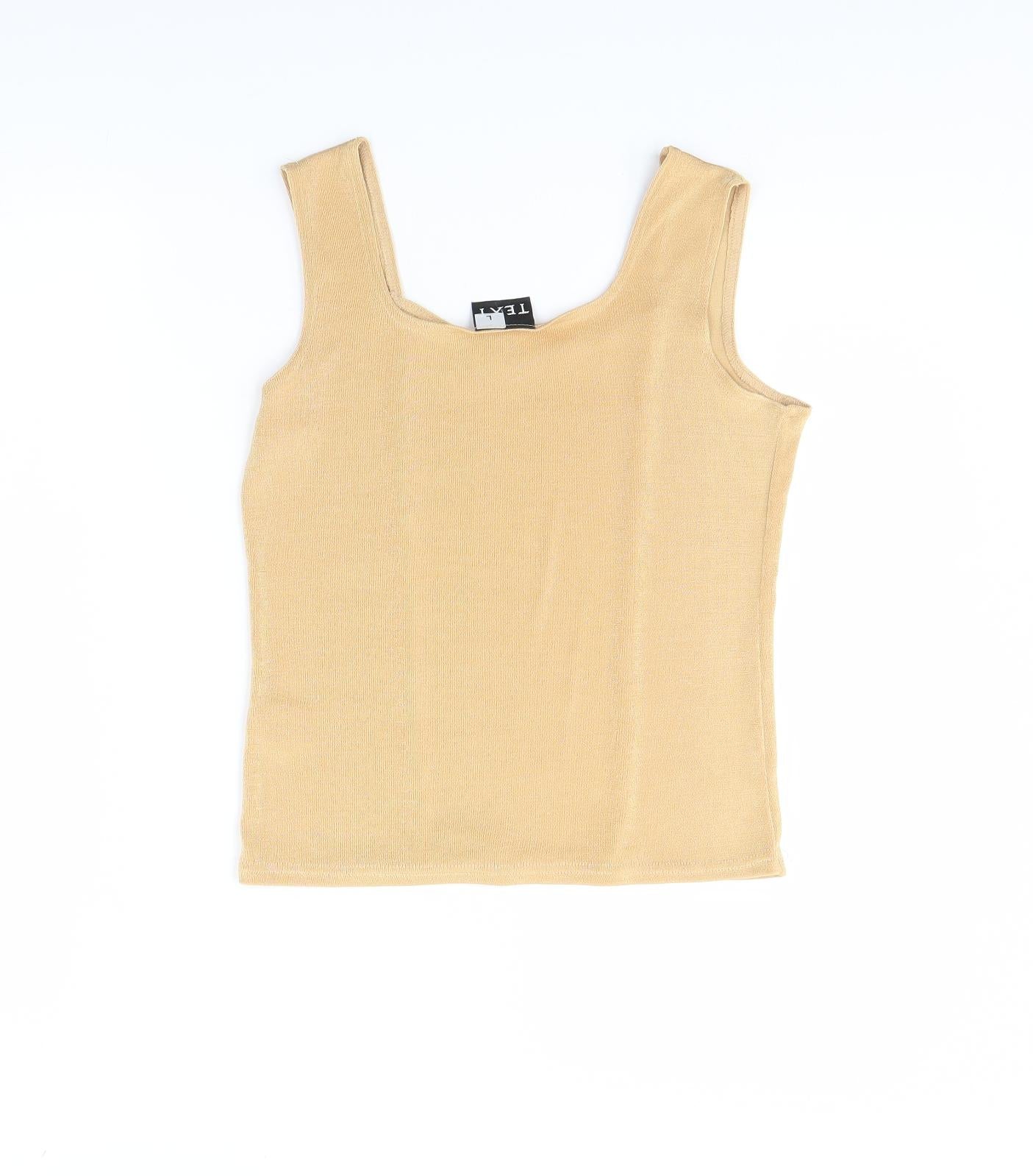 Womens UK Size L text Beige Basic Tank