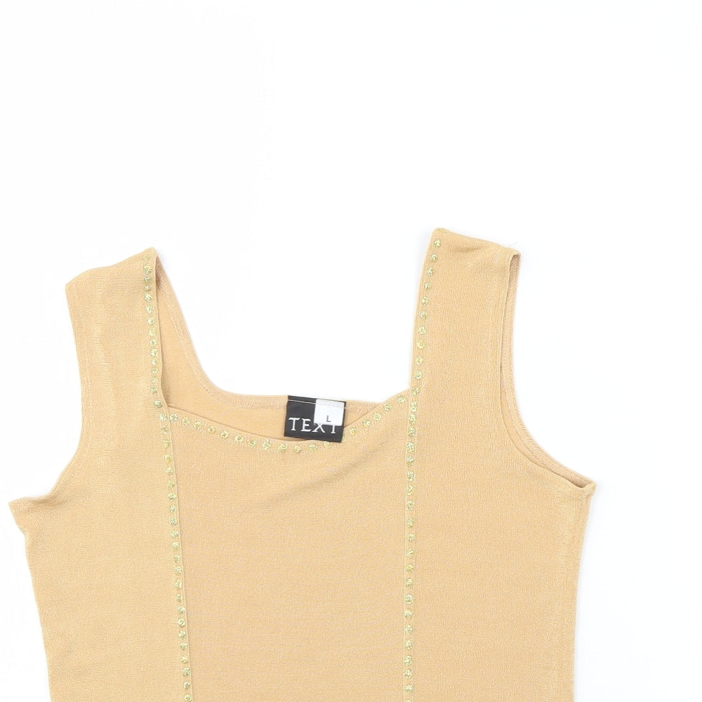Womens UK Size L text Beige Basic Tank