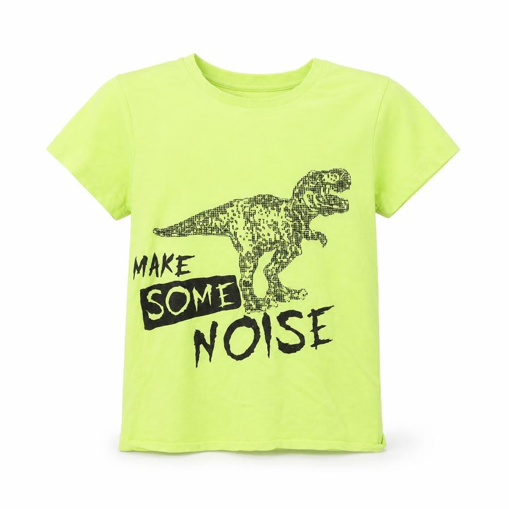 Front view of Urban Debt boys’ green basic t-shirt, size 6, years - dinosaur
