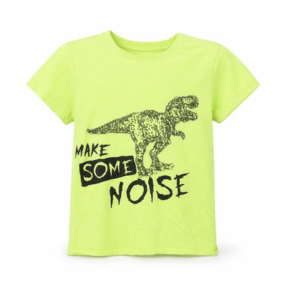Front view of Urban Debt boys’ green basic t-shirt, size 6, years - dinosaur
