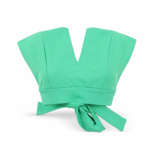 Front view of Boohoo women’s green cropped tank, size UK 10