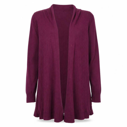 Front view of Marks & Spencer women’s purple cardigan jumper, size M