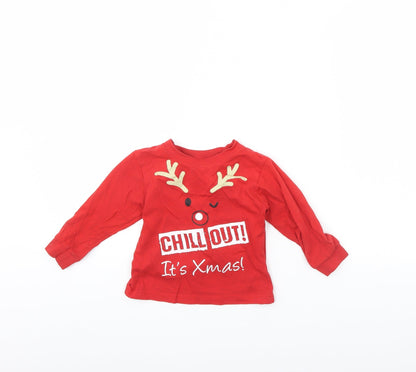 Additional front view of Jims jams boys’ red solid pyjama top, size 2, years - christmas
