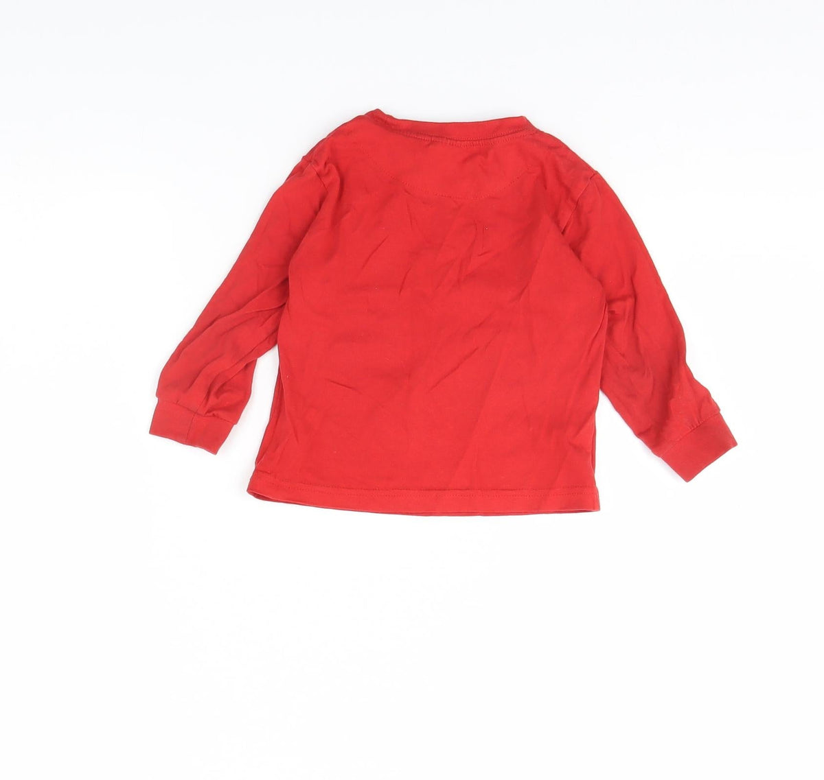Back view of Jims jams boys’ red solid pyjama top, size 2, years - christmas