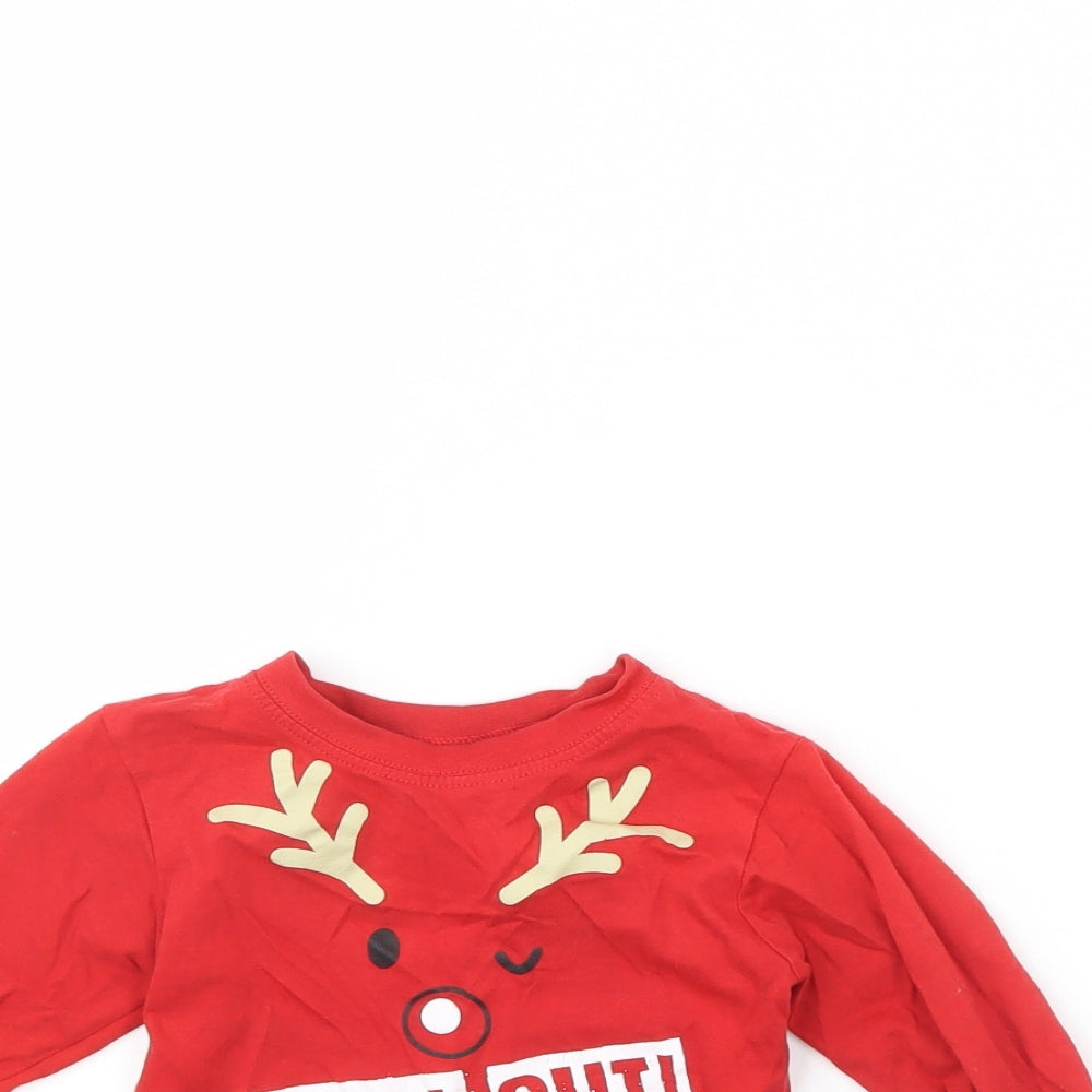 Close-up detail of Jims jams boys’ red solid pyjama top, size 2, years - christmas