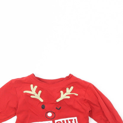 Close-up detail of Jims jams boys’ red solid pyjama top, size 2, years - christmas