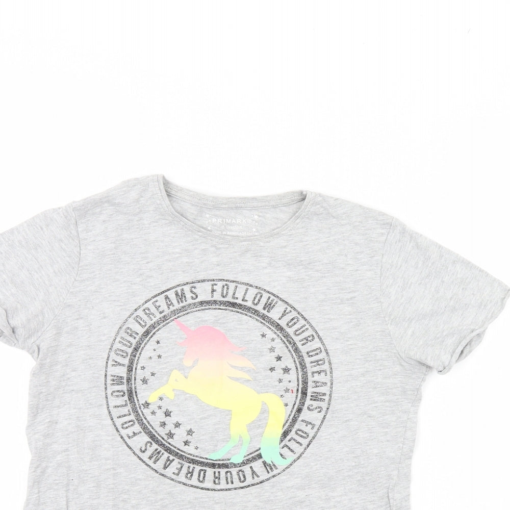 Close-up detail of Primark girls’ grey basic t-shirt, size 11, years