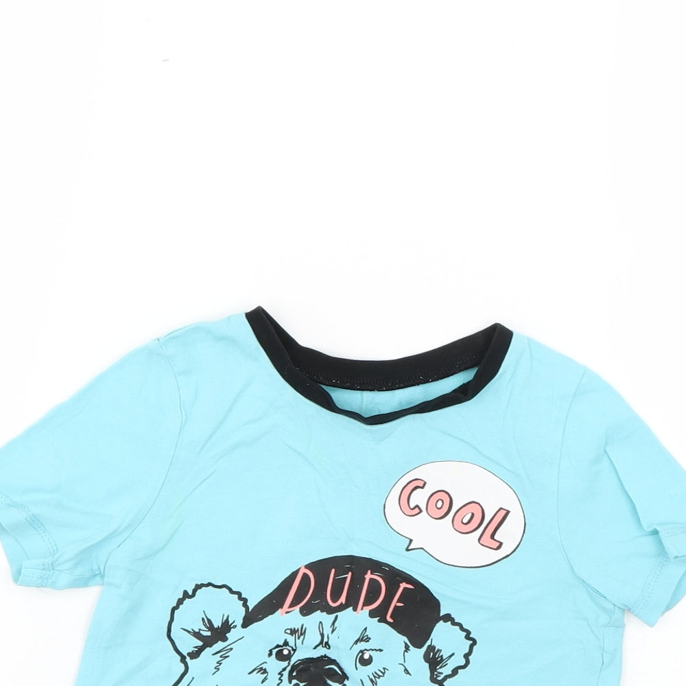 Close-up detail of George boys’ blue basic t-shirt, size 4-5, years