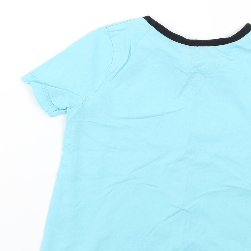 Brand and care label for George boys’ blue basic t-shirt, size 4-5, years