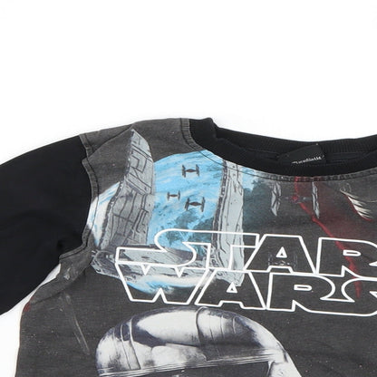 Close-up detail of George boys’ black basic t-shirt, size 4-5, years