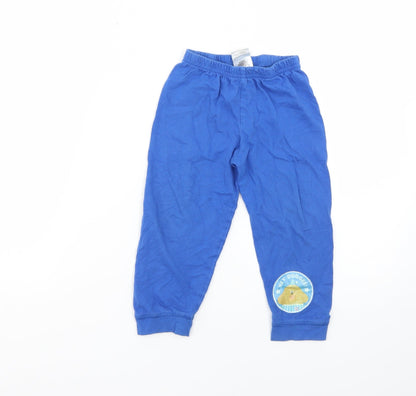 Front view of hey duggie boys’ blue solid pyjama pants, size 2-3, years