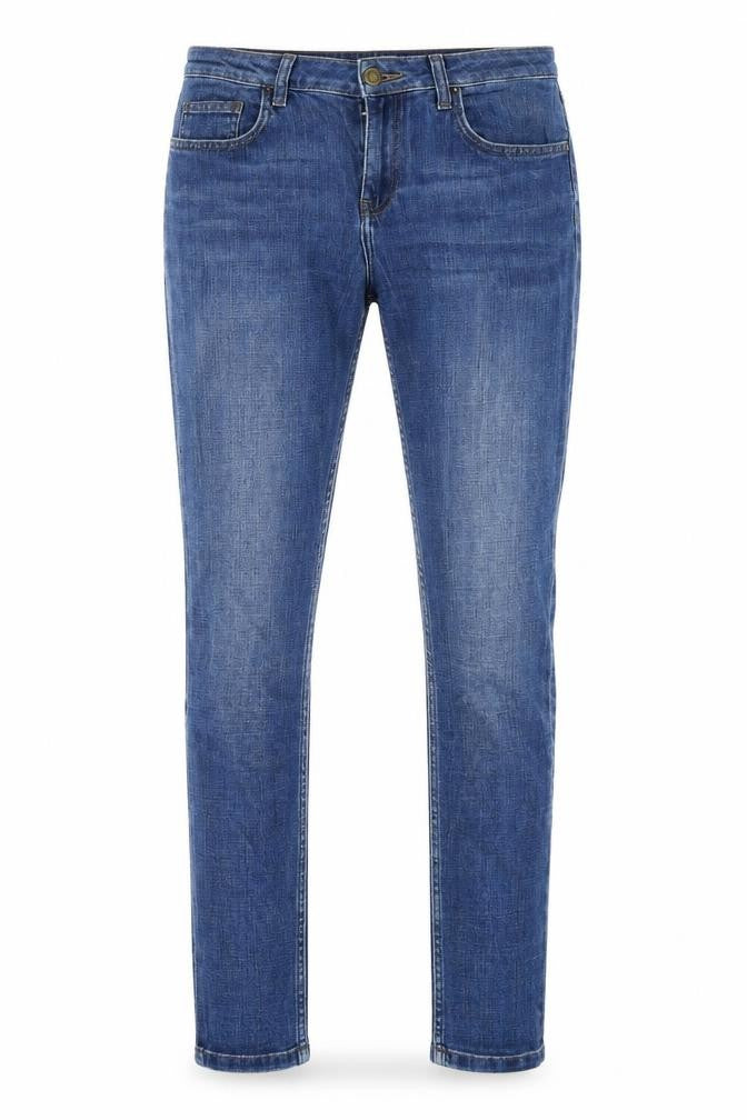 Front view of Topshop women’s blue denim skinny jeans, size UK 28, in, 32-inch leg
