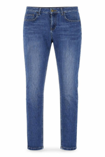 Front view of Topshop women’s blue denim skinny jeans, size UK 28, in, 32-inch leg