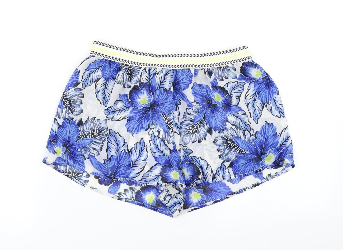 New Look Womens Blue Floral  Hot Pants Shorts Size 8
