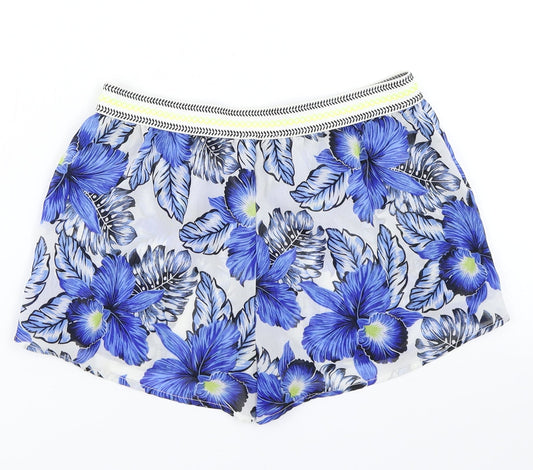 New Look Womens Blue Floral  Hot Pants Shorts Size 8