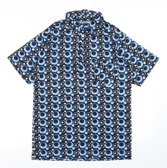 Mettle Mens Blue Polka Dot   Polo Size M