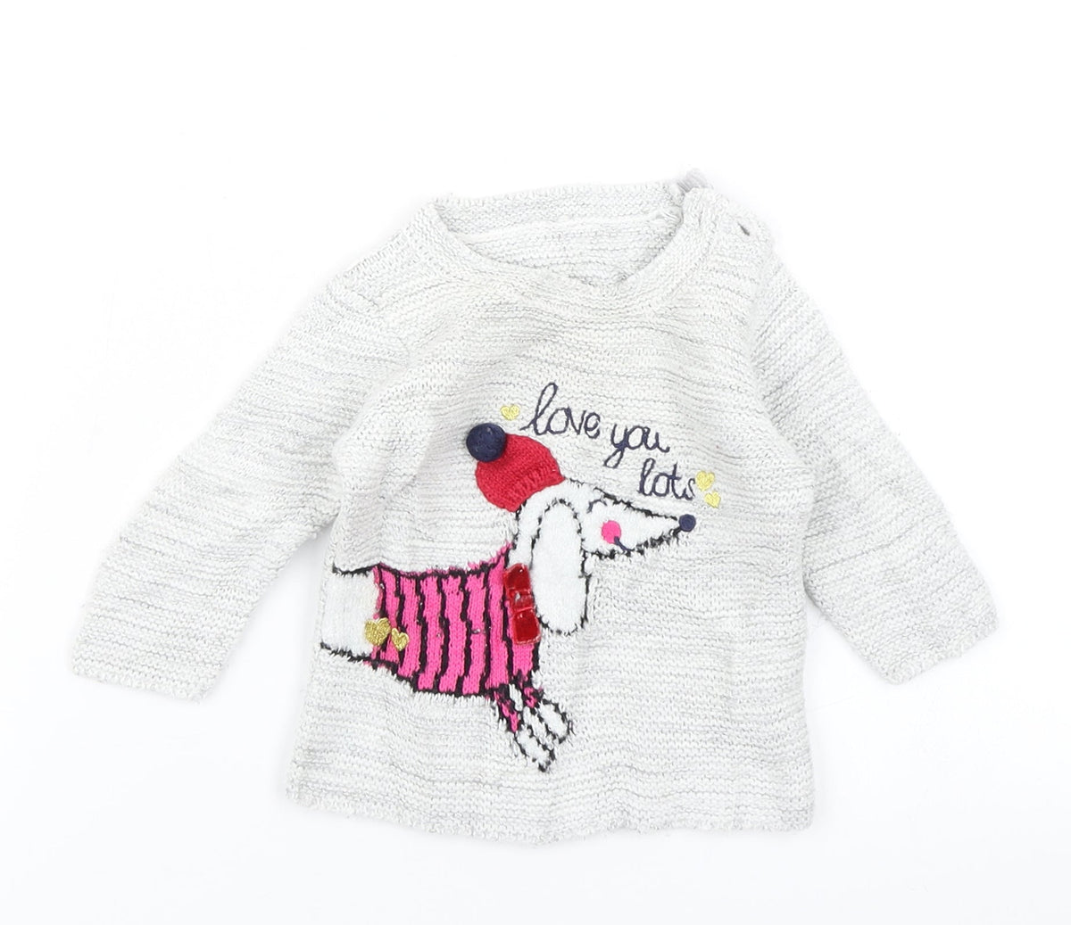 Additional front view of George girls’ grey knit jumper, size 0-3, months