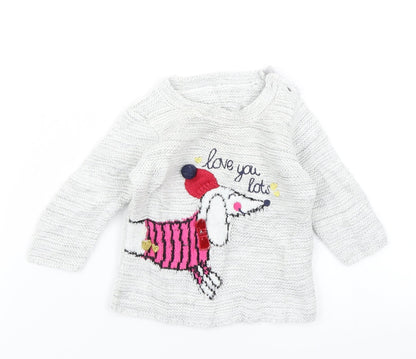 Additional front view of George girls’ grey knit jumper, size 0-3, months