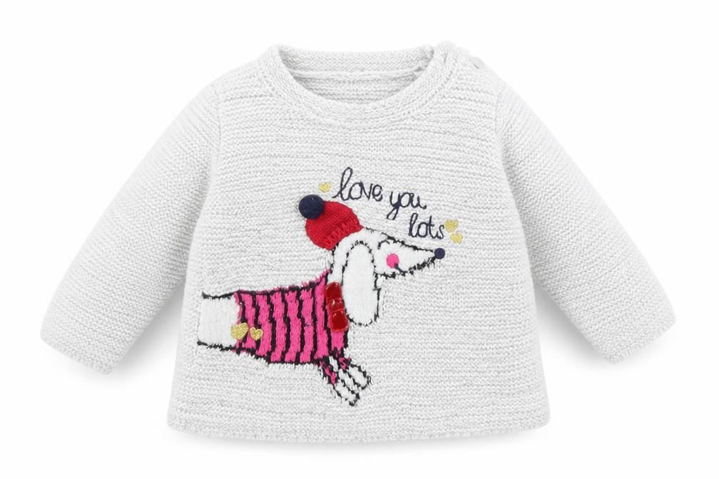 Front view of George girls’ grey knit jumper, size 0-3, months
