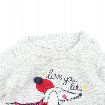 Close-up detail of George girls’ grey knit jumper, size 0-3, months